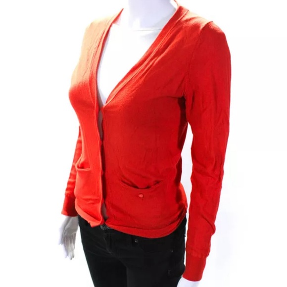 Shoshanna Womens Graphic Buttoned V-Neck Long Sleeve Cardigan Red Size 6 - Picture 2 of 5